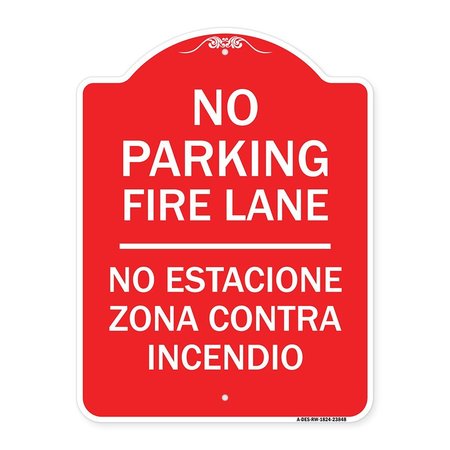 SIGNMISSION No Estacione Zona Contra Incendio, Red & White Aluminum Architectural Sign, 18" H, RW-1824-23848 A-DES-RW-1824-23848
